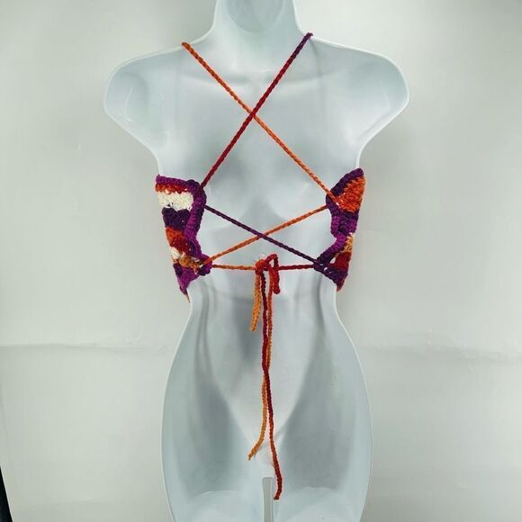 Napper Ariana Handmade Crochet Tankini Top halter Small Purple Orange New - Picture 4 of 10
